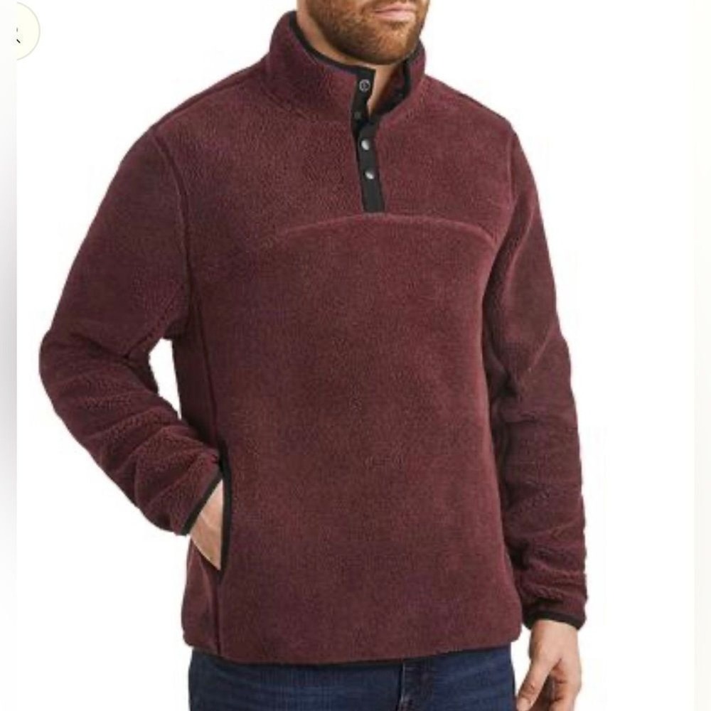 Member's Mark men's Sherpa Quarter Snap Alpine Pullover fleece Wine S‎ 323